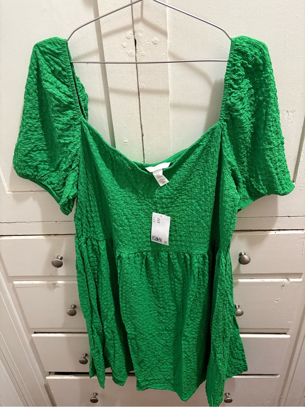 NWT H&M 3X Green Textured Babydoll Mini Dress